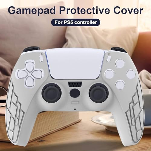 Image of TMG Anti-Slip Controller Silicone Skin for Ps5, Ergonomic Rubber Protective Case with 2 PC matching Thumb Grips (White)
