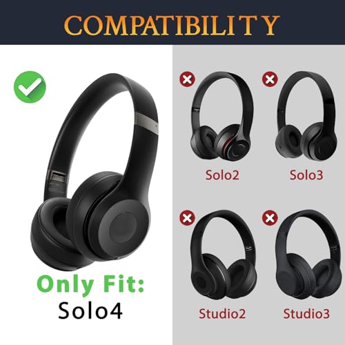 Almohadillas de gel refrescante SOULWIT para auriculares Beats Solo 4 inalámbricos, almohadillas con espuma de aislamiento de ruido de alta densidad, mayor grosor - Negro miniatura 2