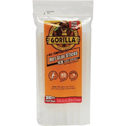 Gorilla Hot Glue Sticks, Clear Glue, Full Size 8" Long x 0.43" Diameter, 20 Count - Safe for All Temperatures with Extended Working Time (Pack of 4)