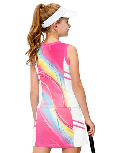 Image of AOBUTE Girls Tennis Golf Outfit Tank Top and Skirt with Shorts Set 4-12 Years
