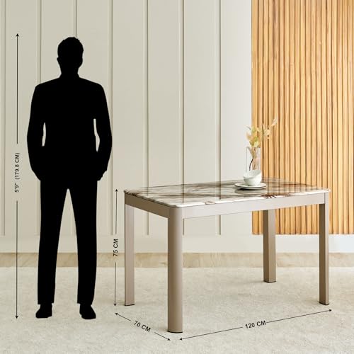 Image of Home Centre | Glam Faux Marble Top 4-Seater Dining Set with Chairs | Dining Set for Home | Faux Leather | Beige | 1 Year Warranty