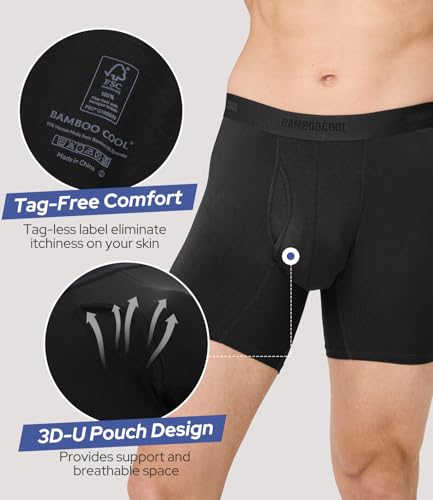 BAMBOO COOL Mens Underwear Ultra Soft & Breathable Boxer Briefs Moisture Wicking Tagless 3D Pouch 4 Pack3