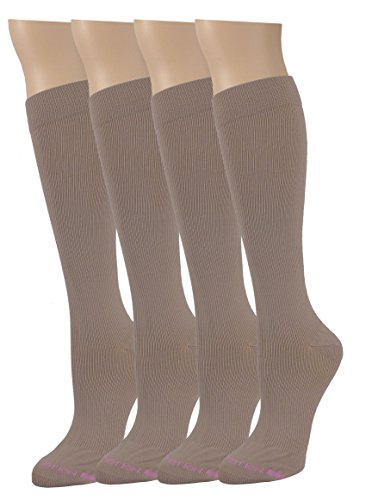 Dr. Motion 4 Pairs Graduated Compression Knee-hi Women's Socks (Beige)