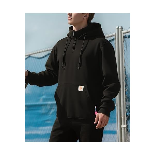 BOCOMAL FR Hoodies 1/4 Zipper Pullover Cotton Fleece Hooded Sweatshirts - Image 6