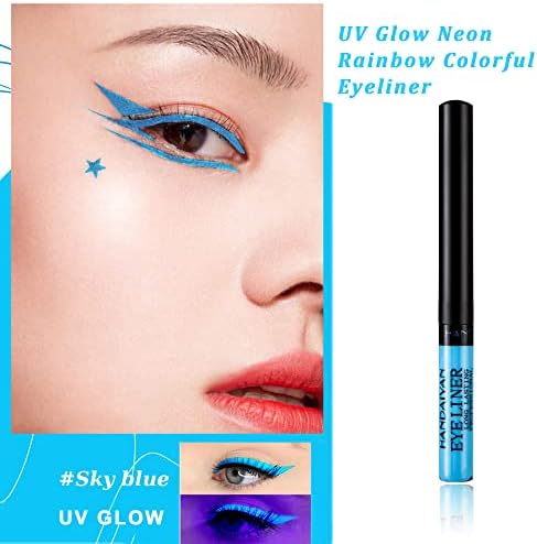 Chnaivy 12 Colors Eyeliner UV Glow Rainbow Colorful Neon Liquid Eyeliner Pencil Long Lasting Waterproof Eyeliner Pen Smudgeproof Gel Eye Liner Eye Makeup Gift Kit for Women Halloween Christmas Party