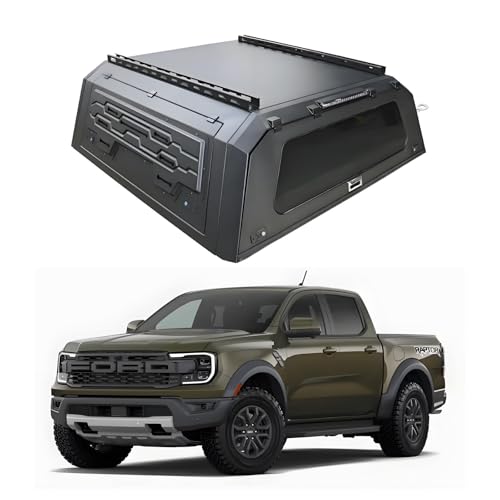 YP YuanPei Truck Bed Cap for Ford Ranger Raptor 5ft 2024-2026 - Manganese Steel Camper Shell Hard Top Canopy - No-Drill Install (Standard Side Window)