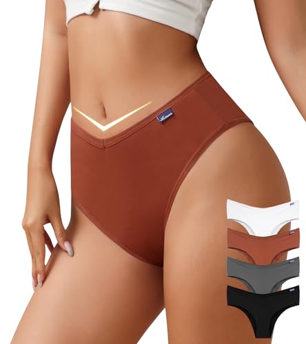 ASIMOON High Waisted Cotton Bikini Underwear for Women Sexy High Cut Cheeky Panties Ladies Stretch V Waist Panty