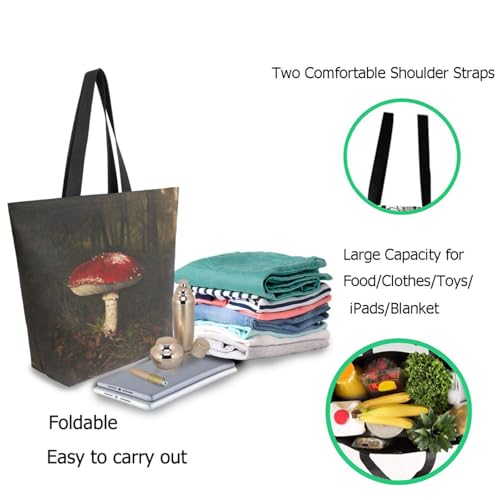 Magic Forest Big Red Mushroom Extra Large Canvas Gym Shoulder Tote,Durable Daily Reusable Top Handle Bag for Mens Womens Yoga Weekender Picnic Beach Travel Market Shopping2
