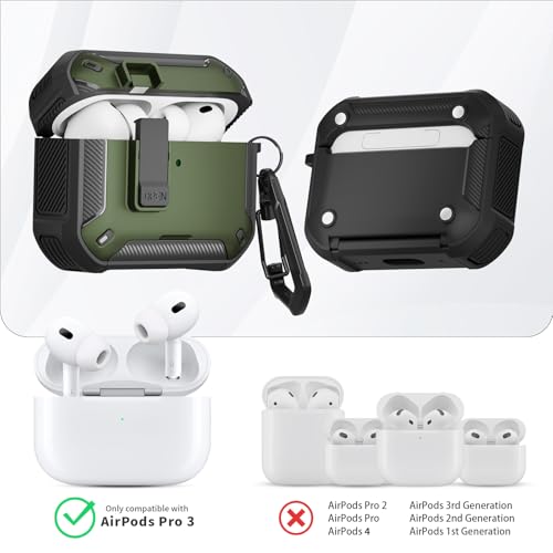 Image of for AirPods Pro 3 Case with Magnetic Lock and Phone Stand, Compatible with Magsafe Charging,with Carabiner&Cleaner kit for Apple iPod Pro 3rd Generation Cover(2025) Men Women (Grass Green)