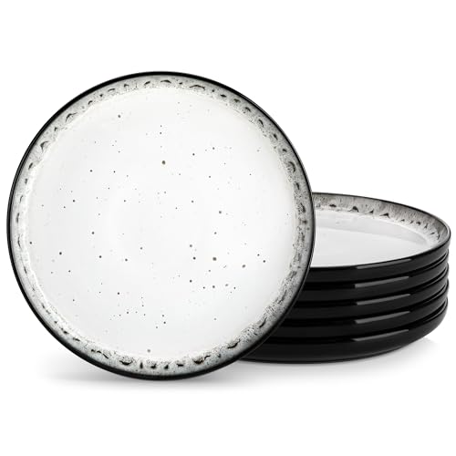 vancasso serie PLAYA Set de 6 Platos Llanos, Platos de Ensalada de 26 cm, Platos de Desayuno de Gres, Juego de Platos de Cena para Cocina, Apto para Lavavajillas y Microondas, Esmalte Reactivo Blanco