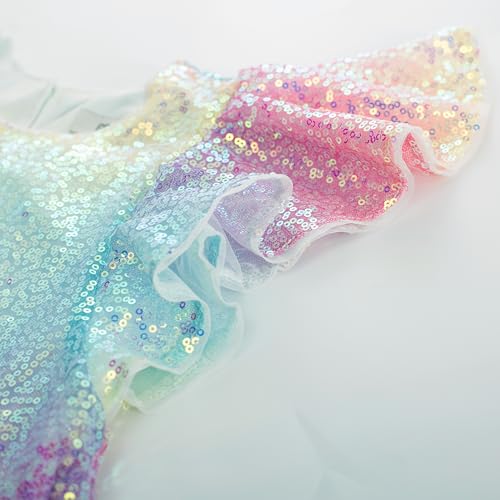 GRACE KARIN Girls Sequin Dress Short Flutter Sleeve Flare Silhouette Midi Dress with Hairbow 5-12Y3