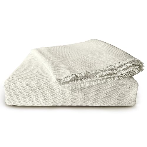 DALINA Colcha Multiusos Sofa,Manta Foulard,Plaid para Cama,Cubresofa Cubrecama,Comoda Practica y Suave. Poliester Algodón con Bordaje de Ondulado Beige 125X180CM