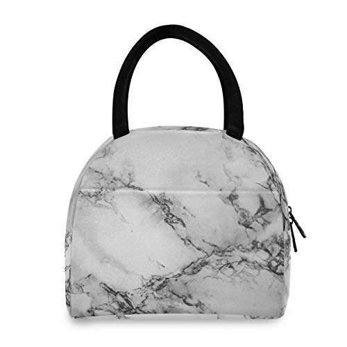 senya Lunch Bag, White Marble Black Texture Insulated Lunch Box Cooler Bag Tote Bag for Women Kids/Picnic/School/Work