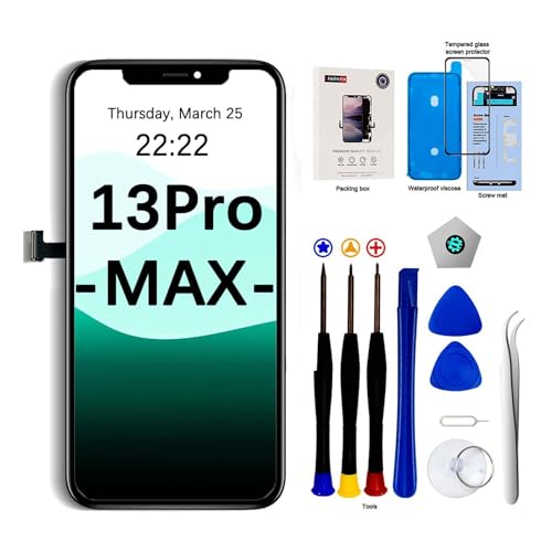 EFaith Pantalla para iPhone 13 Pro MAX LCD de Repuesto Full HD táctil digitalizador con Kit de reparación Completo + Protector de Pantalla + Adhesivo Impermeable para A2484, A2641, A2644, A2644