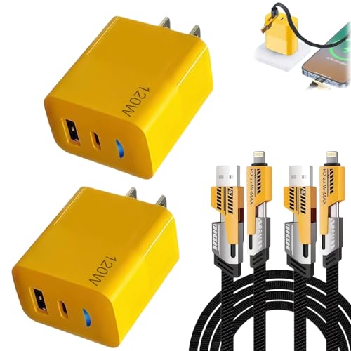 2026 New 120w Type C/USB A Dual Ports Adapter, C Chargers Fast Charging 10 Foot, Fast Phone Charger, Mechanical Style Multi-Function Cable, for Gaming Office Travel (2pcs)