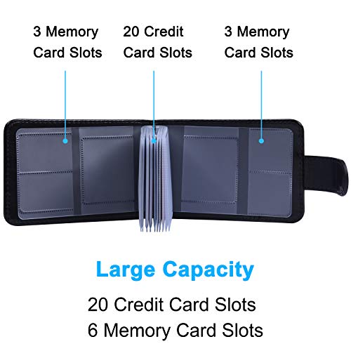 Image of Wisdompro Credit Card Holder, Slim Leather RFID Blocking Wallet Debit Card Protector Organizer Case (Build in 20 Card Slot & 6 Small Cells for Memory Cards)-Horizontal Black