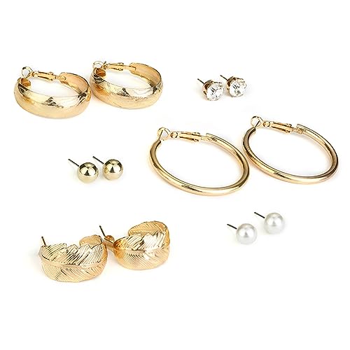 12 Pairs Pearl Hoops & Studs Earrings Set Combo for Girls Women