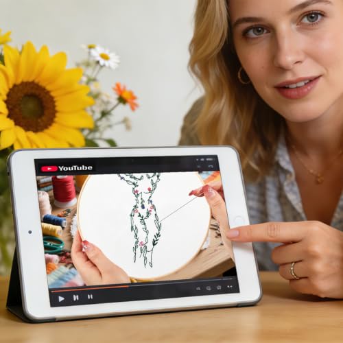 Image of Easy Flower Embroidery Kits for Adults Beginners, Embroidery Starter Kits, Woman Floral Stamped Cross Stitch Kits Needlepoint Kits for Beginners Adults, Embroidery Hoop, Thread, Fabric, Video Tutorial