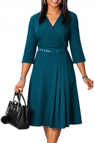 Image of ZVO Business Work Dress for Women Elegan Church V-Neck A Line Midi Dresses