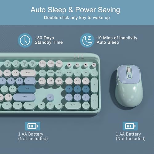 Image of MageGee Wireless Keyboard and Mouse Combo Round keycaps Retro Typewriter Keyboard 104 Key Full-Sized Keyboard Automatic Power Saving 2.4GHz Wireless Connection for Mac /Windows /PC