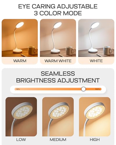 Image of WEIRD WOLF Study Lamp for Students | Rechargeable Table Lamp with 3 Colour Modes | LED Desk Lamp for Reading, Office | Eye-Protection Study Light with Lithium Battery | White | 6-Month Warranty