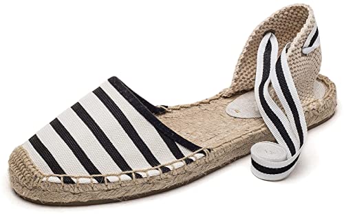 Image of Women's Espadrille FLat Sandals Closed Toe Ankle Wrap,Classic Lace Up Summer Dressy Flat Shoes