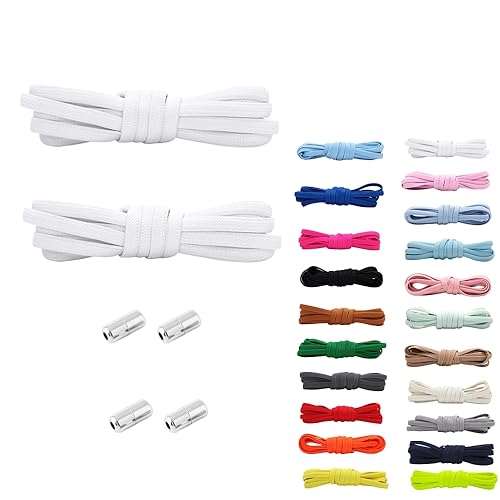 Rhys 2-Sätze Premium Elastische Schnürsenkel mit Metallkapsel Einstellbare Schnürsenkel Ohne Binden, Schnellschnürsystem，100cm Lang, für Sneaker, Laufschuhe, Sporschuhe (Weiß)