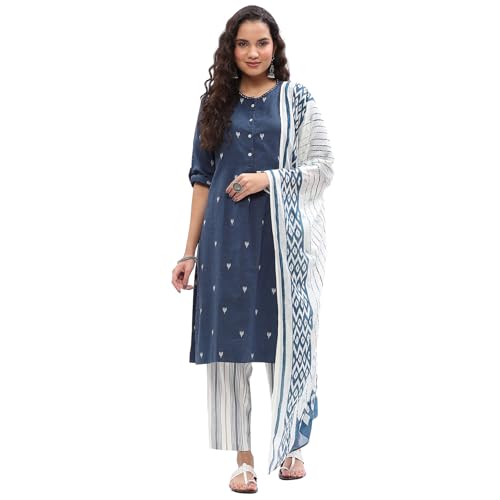 Image of BIBA Women Cotton Kurta Set,Pant,Stole
