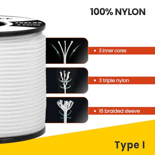 Brotree 2mm Paracord 3 Strands 50M 100% Nylon Rope Parachute Cord for Outdoor Craft, DIY - 90kg Breaking Load (White) - Image 3