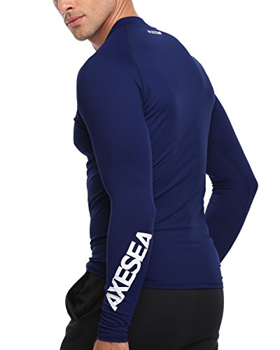 AXESEA Men Long Sleeve Rashguard UPF 50+ Rash Guard Shirt Swimwear Athletic Tops Size S-XXL Blue