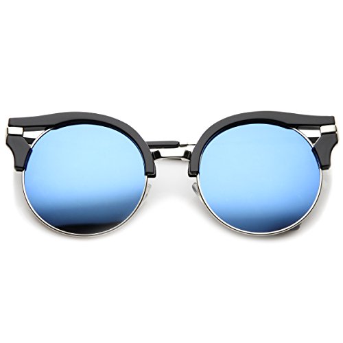 zeroUV Round Half-Frame Cutout Color Mirror Flat Lens Cat Eye Sunglasses 56mm