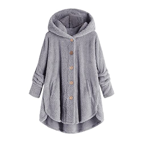 Women Plus Size Plush Coats Lamb Cashmere Hoodie Jackets Solid Color Button Hooded Loose Cardigan Wool Winter Coat4