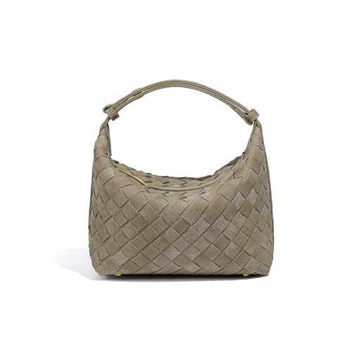 Luxurious Suede Hobo Bag - Women's Woven Leather Shoulder Bag with Spacious Interior (Pine Tea color)