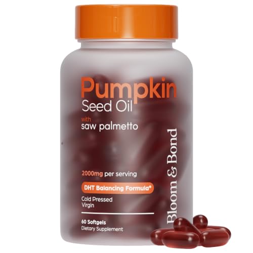 Bloom & Bond Pumpkin Seed Oil with Saw Palmetto for Women [2000mg per Serving] - Cold-Pressed Organic Softgels for Healthy Hair & Scalp - Supports Fuller-Looking Hair - Plant-Based Supplement