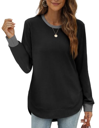 Image of OFEEFAN Womens Sweatshirt Crewneck Long Sleeve Shirts High Low Tops Curved Hem