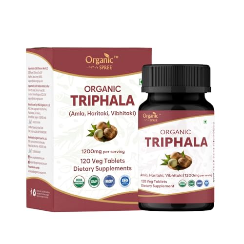 Organic Spree Triphala 120 Tablets | Amla Haritaki & Bibhitaki | 1200mg per Serving | Organic and Natural | USDA Certified 120tab (1)