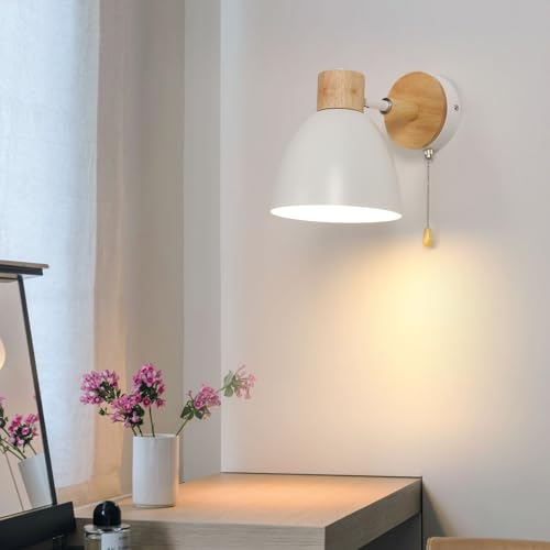 DAXGD-Applique-da-Parete-Interno-Lampada-da-Parete-in-Legno-E27-Applique-da-Parete-Con-Interruttore-Girevole-di-360-per-Corridoio-Studio-Camera-da-Letto-Lampadina-Non-Inclusa