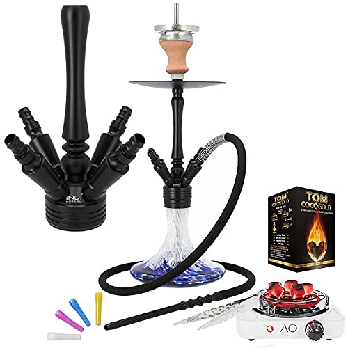 INVI Reflexion Shisha, Aluminium, 57 cm, Premium-Shisha-Set mit 4 Schlauchanschlüssen, Diffusor, Closed Chamber…
