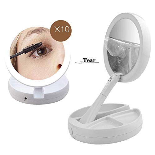 CLTech Lighted Folding Makeup Mirror Finishing Touch Flawless Folding Mirror with 21 LED Lights 1X 10X Magnification Double Sided Foldable Tabletop Multi-Angle Rotation for Home Travel