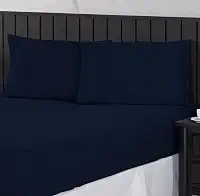 Jogo de Cama Casal Padrão 400 Fios Percal 03 Peças Com Barra, Antiácaro, Anti-pilling com Toque Macio - Azul Marinho