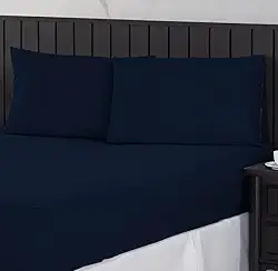 Jogo de Cama Casal Padrão 400 Fios Percal 03 Peças Com Barra, Antiácaro, Anti-pilling com Toque Macio - Azul Marinho