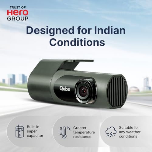 Image of Qubo Car Dashcam Pro X by Hero Group | 3MP 1296P FHD+ Camera | NightPulse Vision | Wide-Angle FOV | Supercapacitor | Built-in Wi-Fi, Mic | App Control | G-Sensor | Up to 1TB Storage | (Alpine Green)