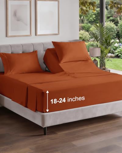 Image of Flex Top Split Head King Sheet Set - 4 Piece Extra Deep Sheets - Terracotta