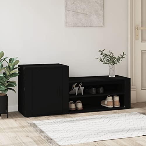 FIRBNUS 130x35x54 cm Zapatero de Recibidor con 2 Compartimentos y 1 Puerta Armario de Recibidor Armario Zapatero Negro Mueble Zapatero Estantería Estante de Almacenamiento Madera Contrachapada