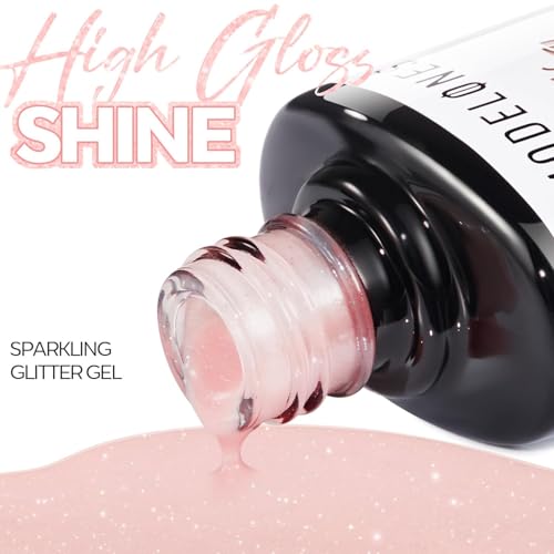Image of modelones Glitter Gel Nail Polish Pastel Pink Glitter Gel Nail Polish Soak-Off UV Gel Polish - 28+ Days Long-Lasting Salon-Quality Nail Art DIY Manicure & Gift 15ML