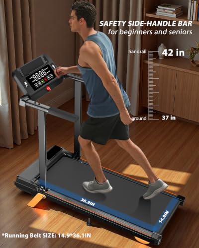 Image of Walking Pad Treadmills for Home - Foldable Treadmill with Handle Bar, 4 Levels Height, 12% Incline, Stand Desk