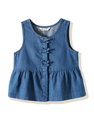Image of Amazon Brand - Symbol Girl's Solid Denim Relaxed Fit Woven Crop Top