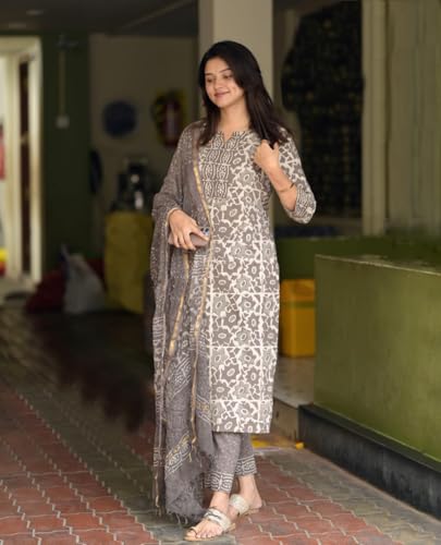 Image of KLOSIA Women's Printed Straight Kurta and Pant with Dupatta Set