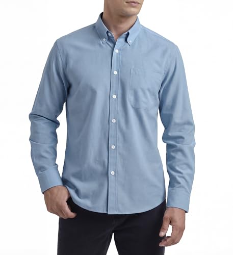 HISDERN Mens Blue Shirts Long Sleeve Oxford Casual Smart Shirt for Men Wedding Formal Shirt with Pocket Regular 3XL