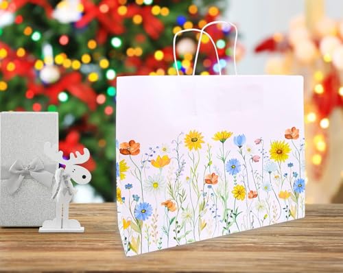 Image of Gitanjali Paper Curves Gift Bags- 5pcs 15.5x12x4.5 inch Floral Design Large Paper Bags with Handle, Return Gift Bag, Party Favor Goodie Treat Bag, Paper Carry Bags, Disposable Paper covers (Large-Floral, Pack of 5)